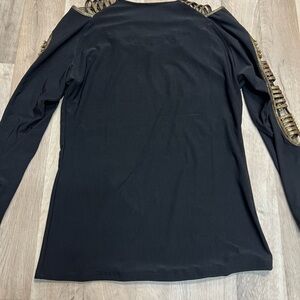 Isabella Rodriguez Large L Cutout Rhinestone Gold Embellished long Sleeve Blouse
